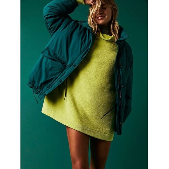 Free People Peaches Slouchy Oversize Sweater Tunic Celery Neon Green Size Small - Picture 3 of 12